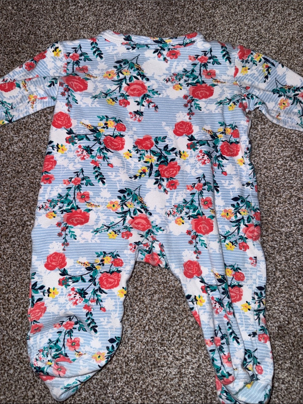Floral Print Baby One-Piece Footed Sleeper - Coral & Blue